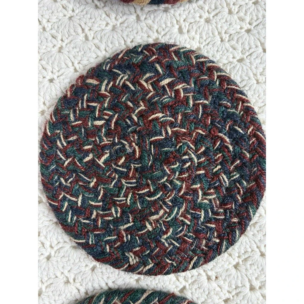 Vtg Braided Wool Trivets 7” Round Primitive Rag Rug Cottagecore Farmhouse NEW